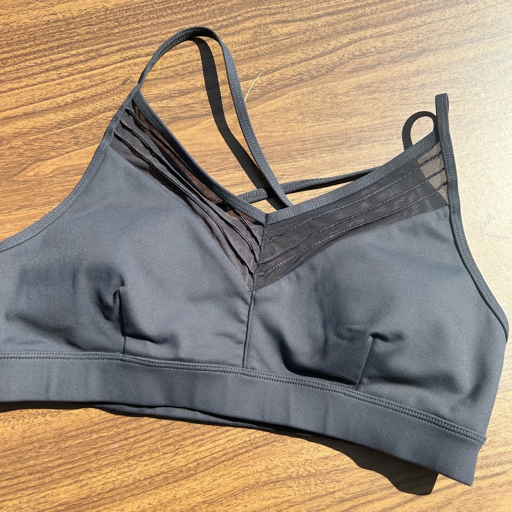 Charcoal grey Alo mesh detail sports bra